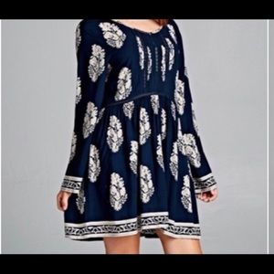 Boho leaf print lace trim tunic dress. Brand new
